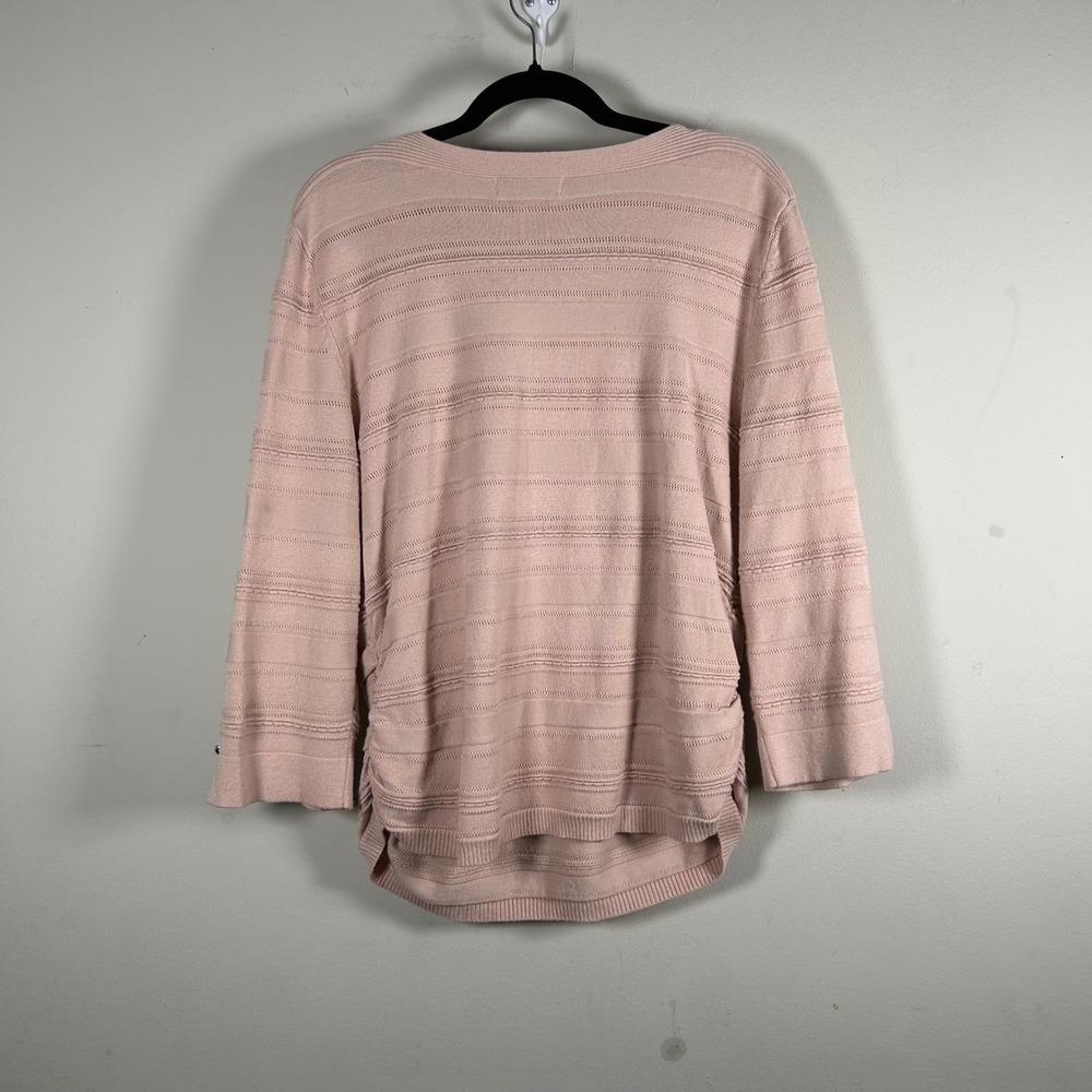 Liz Claiborne Knit Top Women XL Pink Ruched Side Textured Stripe 3/4 Sleeve - Picture 4 of 6